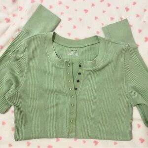 Pale green aerie ribbed button up top